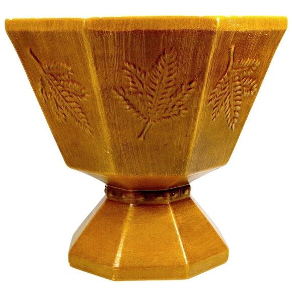 1970s Haeger USA Ceramic Footed Planter – Brown Octagon with Fern Leaf Panels - Picture 1 of 6